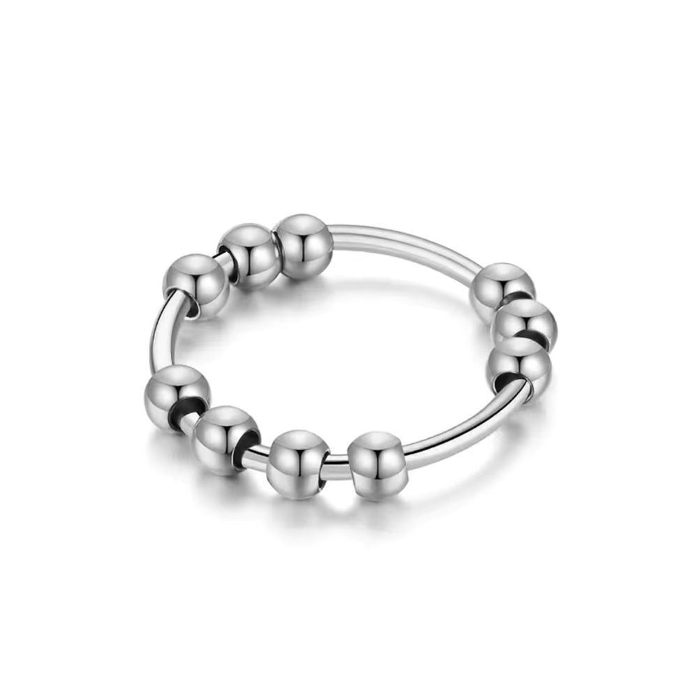 NEW Size 7, 10 bead anxiety ring, fidget ring beads turn, anxiety ring, silver